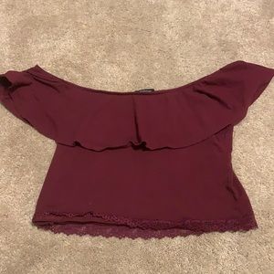 Burgundy off shoulder crop top